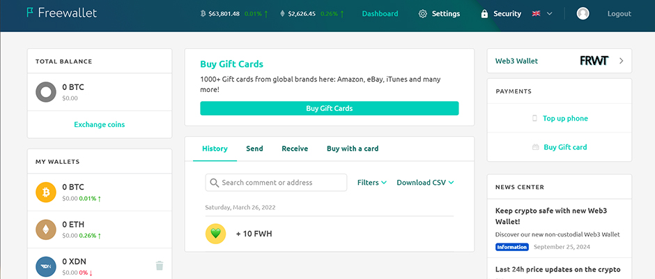 freewallet dashboard
